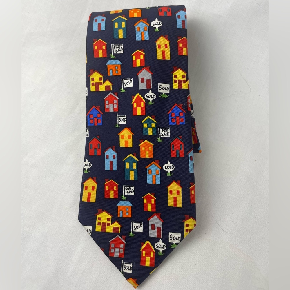 Men's ALYNN Neckwear Realtor Realty "FOR SALE" House Sold Blue Tie 100%Silk USA